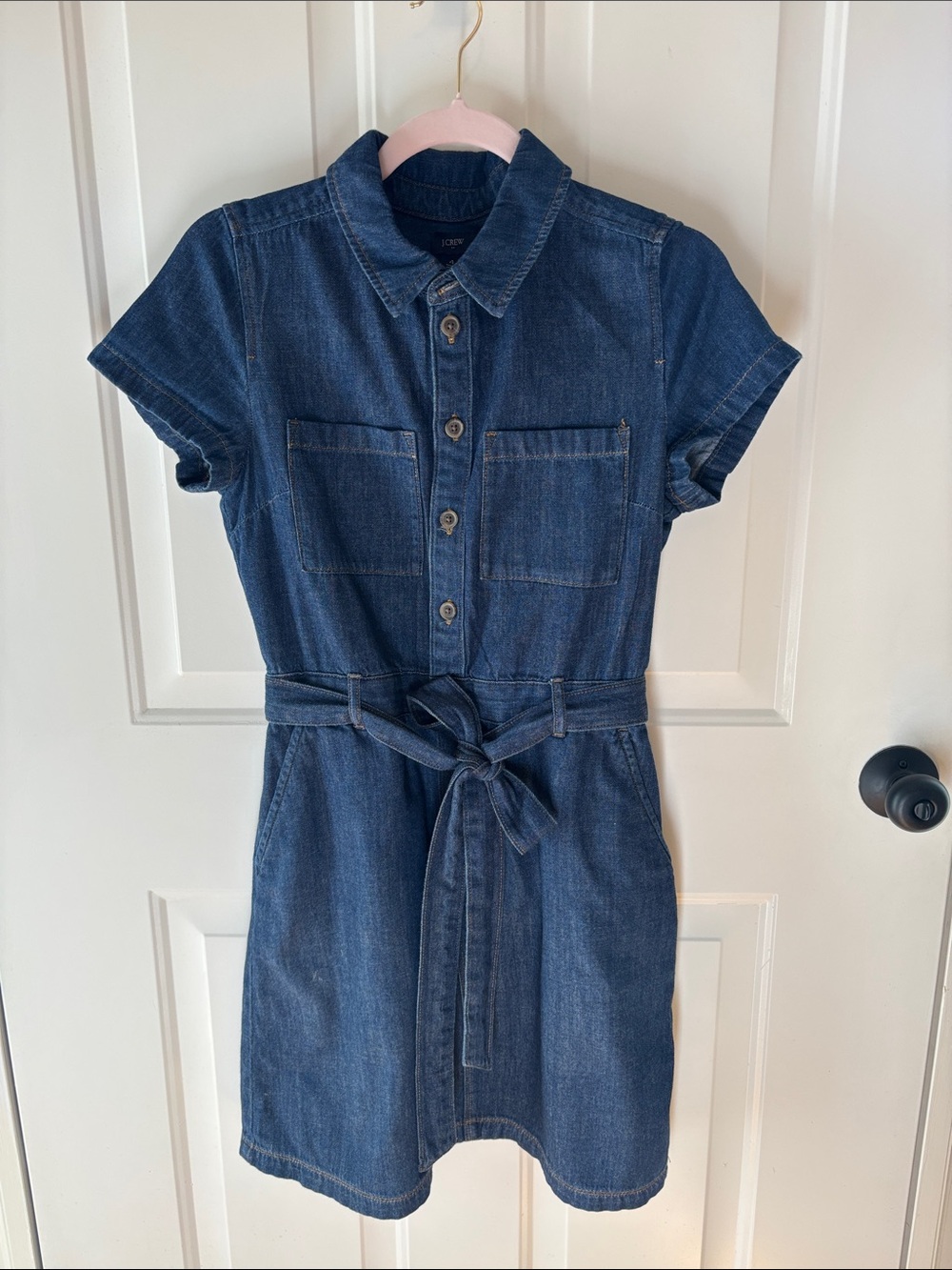 J. Crew Factory Dark Indigo Denim Mini Shirt Dress with Tie